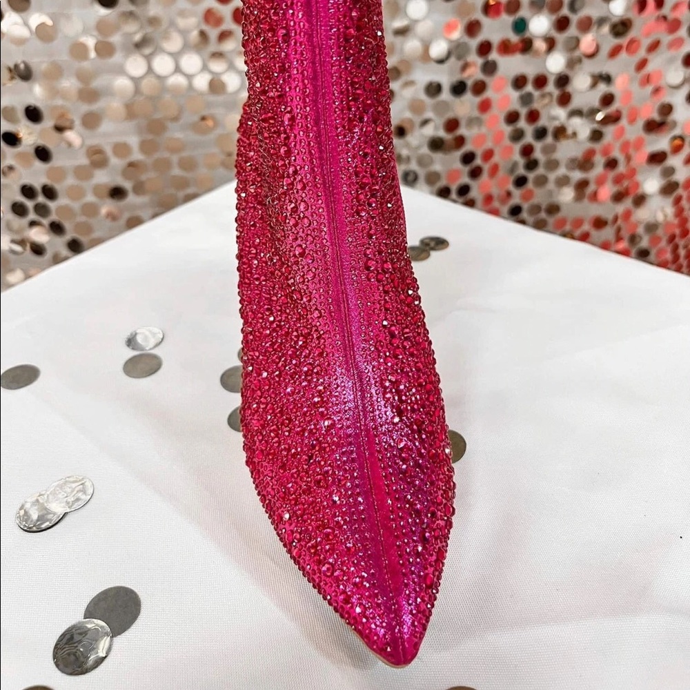 Pink Rhinestone Heeled Booties - Picture 3 of 4